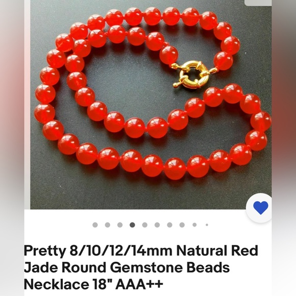 Red jade beaded necklace new Dainty vibrant clear red - Picture 2 of 3